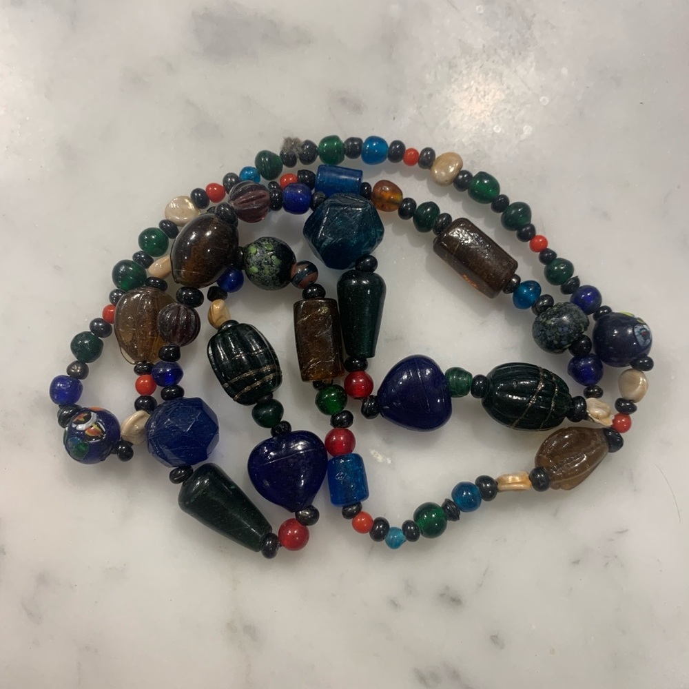 Vintage 36” lampwork glass and shell necklace
